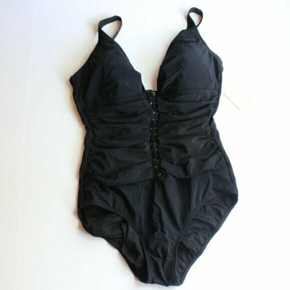 Profile Gottex Moto Plunge Lace Up Swimsuit 10D